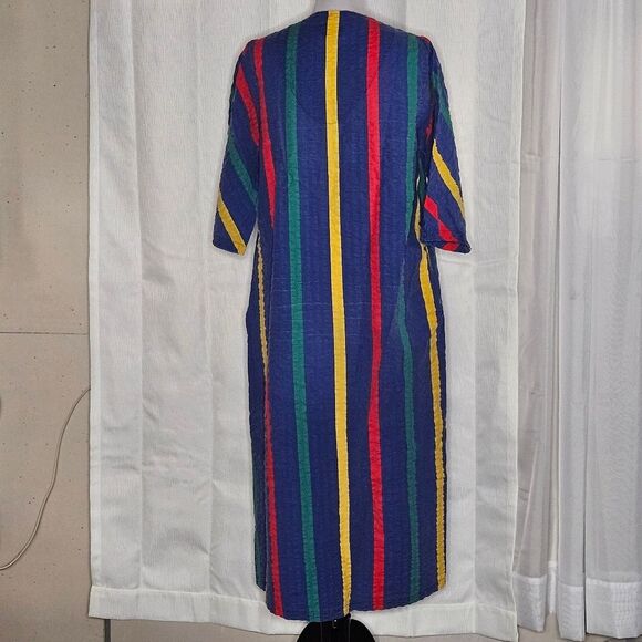 Saybury Vintage Medium Blue Stonewashed Seersucker Stiped Zip Front Robe - Picture 6 of 12